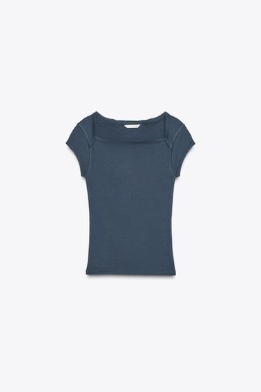 COTTON MODAL T-SHIRT - Navy blue by Zara