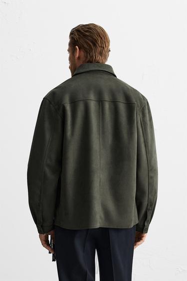 FAUX SUEDE OVERSHIRT - Dark khaki by Zara - Image 2