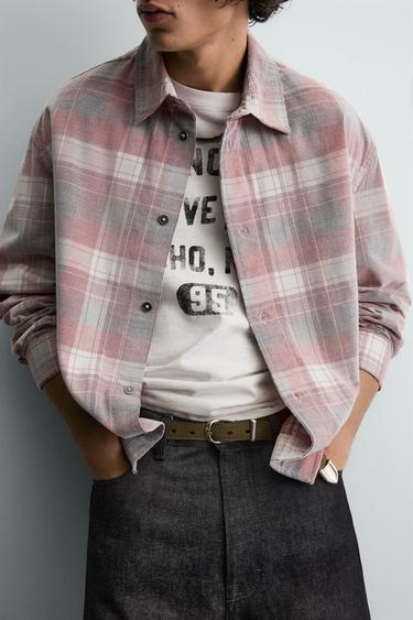 CHEMISE EN VELOURS CÔTELÉ À CARREAUX - Rose / Blanc de Zara - Image 4