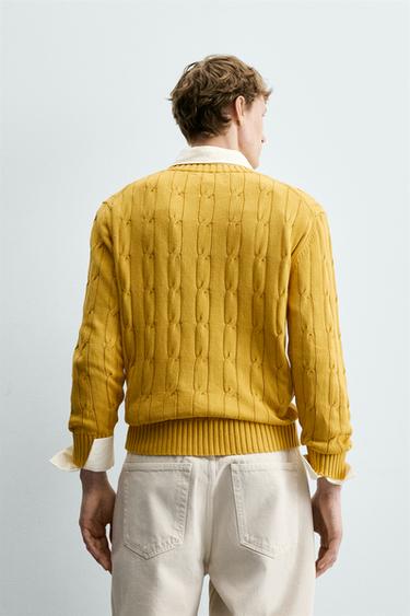 COTTON CABLE-KNIT TEXTURED JUMPER - Yellow by Zara - Image 2