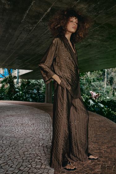 VESTE À PAILLETTES ET BOUTONNAGE CROISÉ - Marron de Zara - Image 2