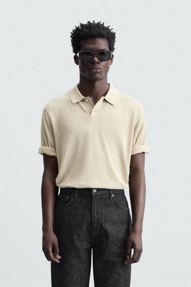 POLO DE MALHA DE SEDA - LINHO - Bege da Zara
