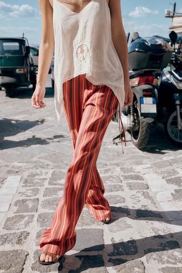 PANTALON FLUIDE À RAYURES - Rouges de Zara - Image 2