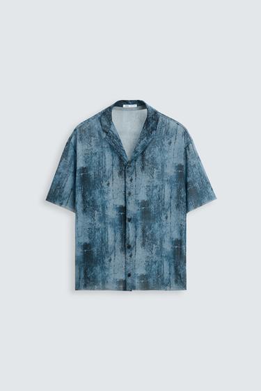 Zara SEMI-SHEER PRINTED SHIRT - Blue