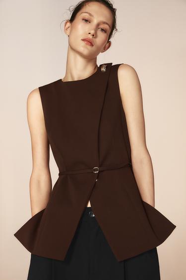 CHALECO CRUZADO CINTURÓN - Marrón de Zara