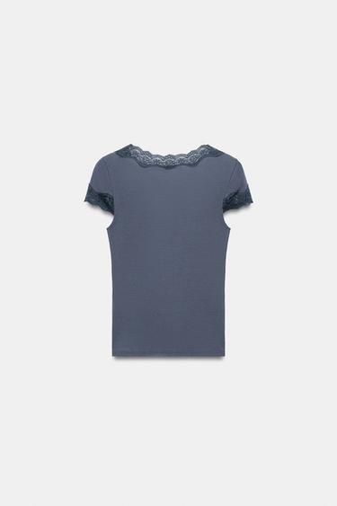 TOP BIMATIÈRE EN DENTELLE - Bleu marine de Zara - Image 4