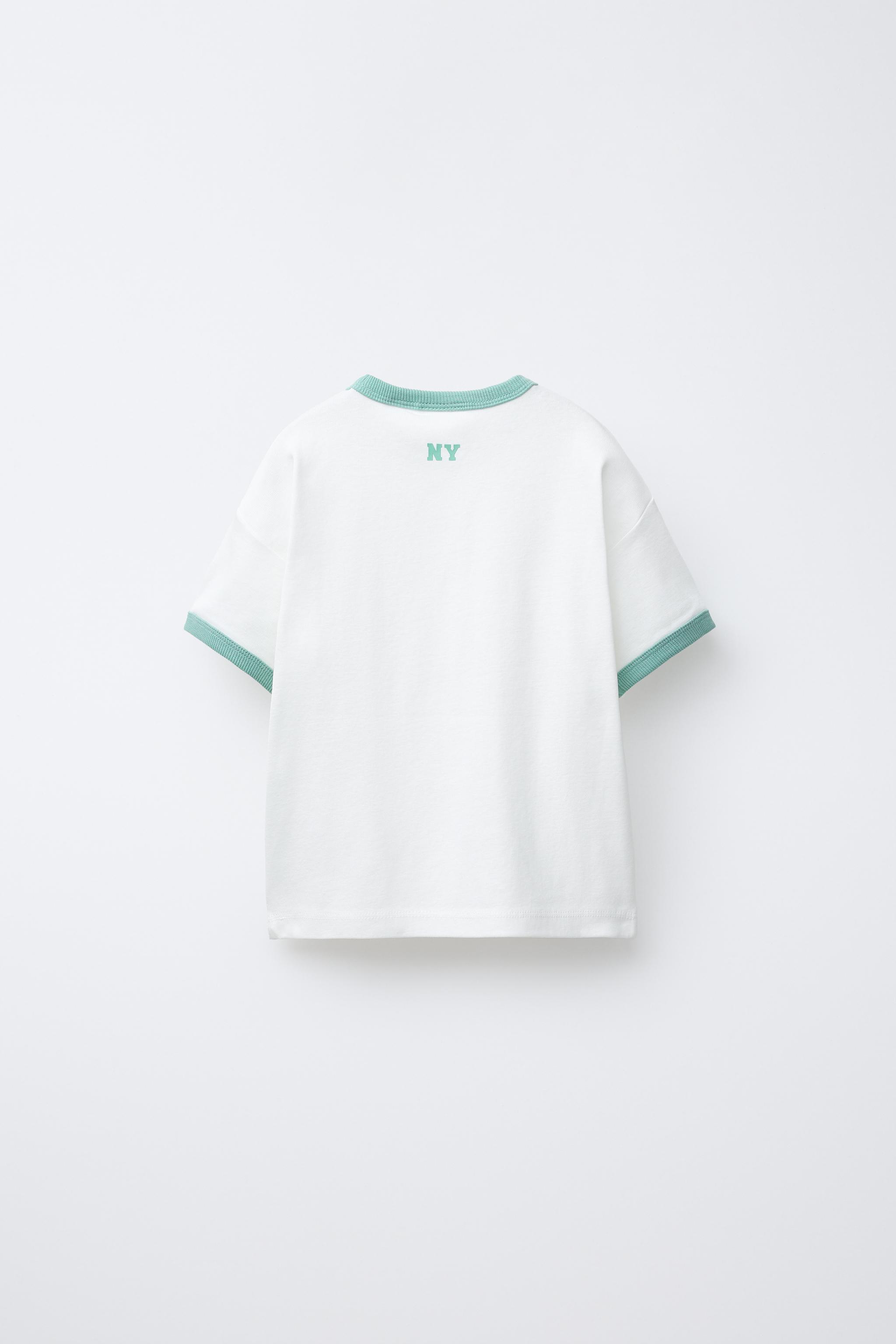 ★ドイツ発*ZARA*新作*SLOGANコントラストトリムTシャツ/RH★ コントラストトリムTシャツ - ターコイズブルー | ZARA Japan / 日本