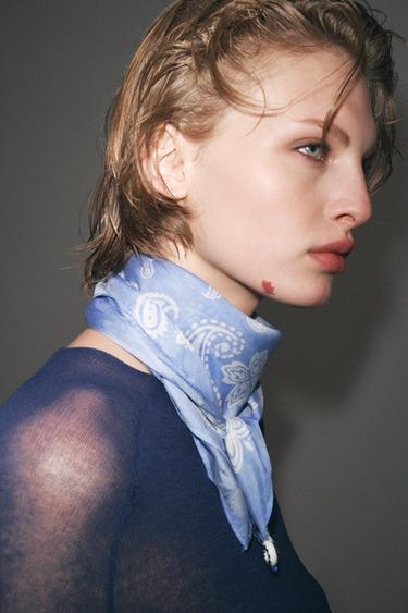 Zara MODAL SCARF WITH CERAMIC PIECES - Blue