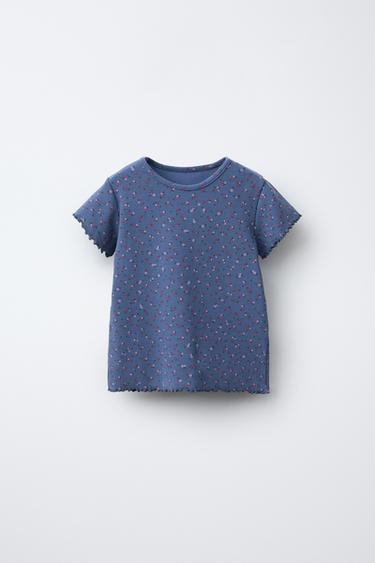 Zara PRINTED RIB T-SHIRT - Blue - Image 0