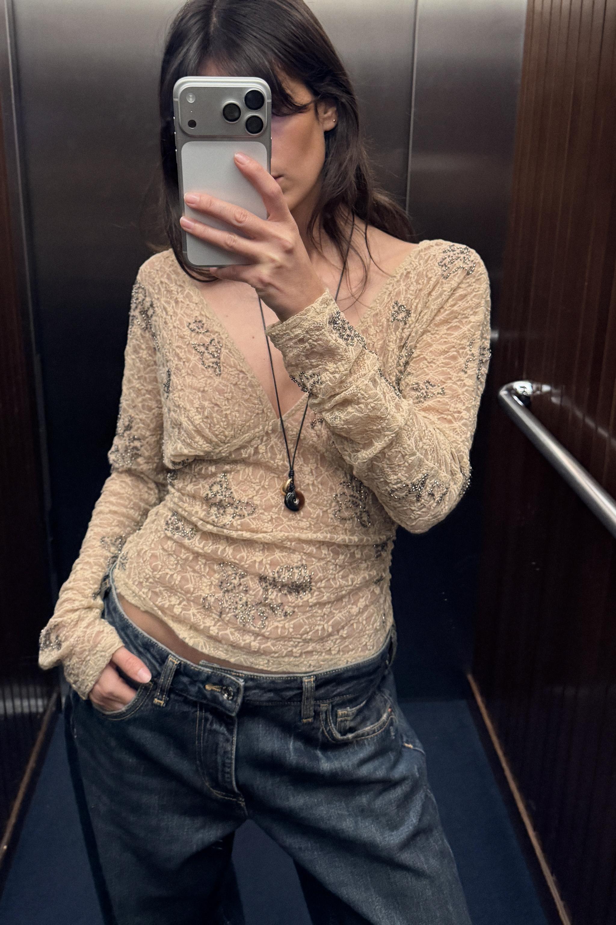 BEADED EMBROIDERED TOP