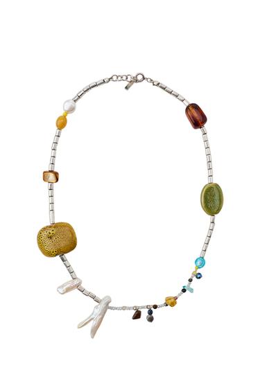 BEADED SEASHELL NECKLACE - Silver by Zara