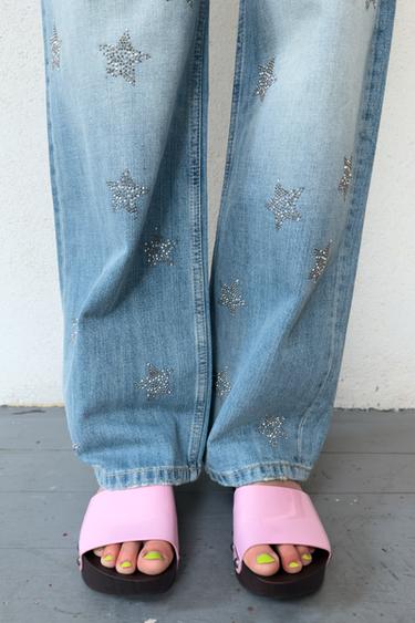 JEAN TRF WIDE LEG STRASS TAILLE BASSE - Bleu de Zara - Image 2