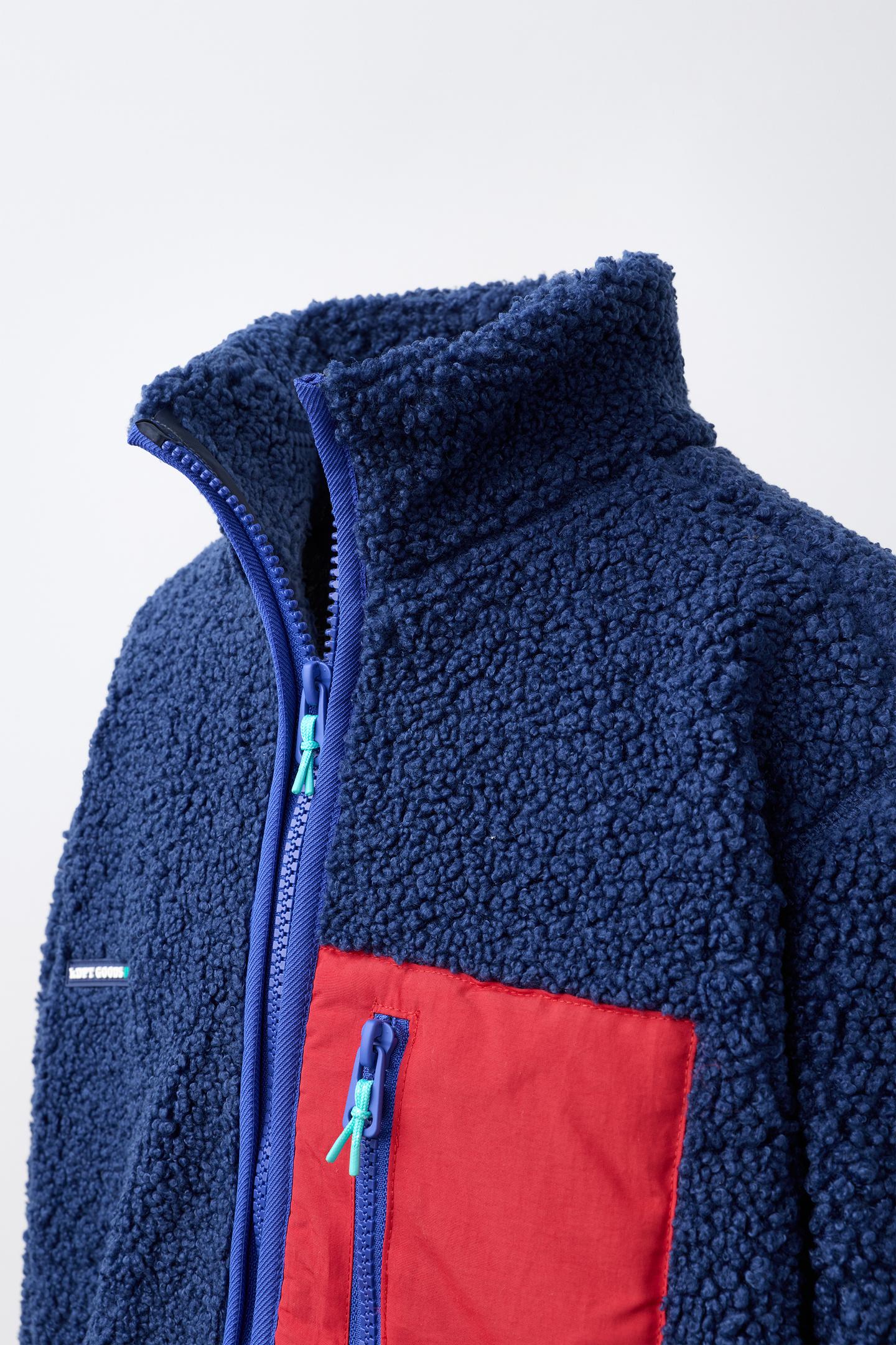 Детская куртка Zara Colorblock Faux Shearling, цвет: Тёмно-синий — фото 3