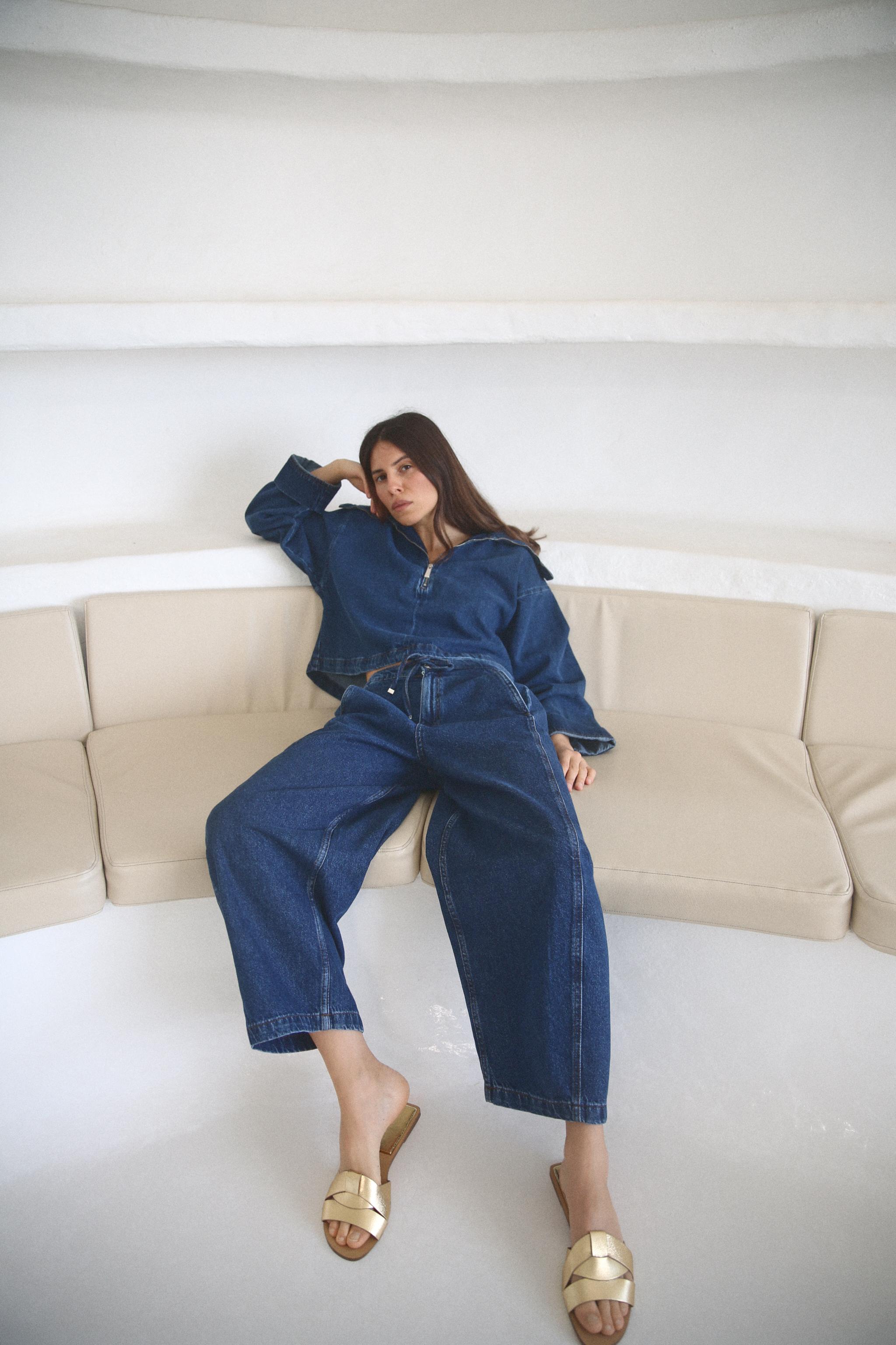 Zara ÇAPRAZ BANTLI DERİ DÜZ SANDALET