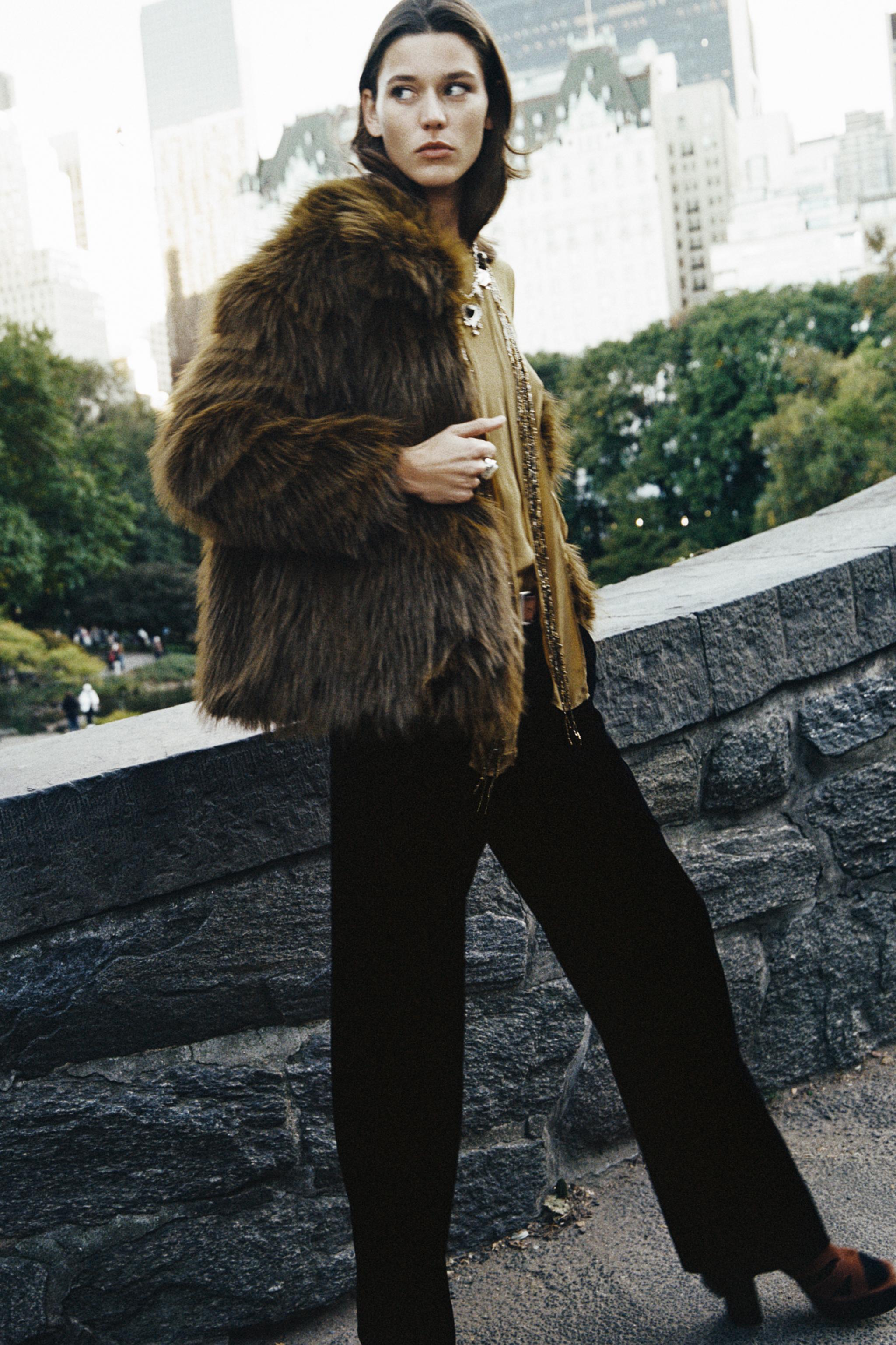 FAUX FUR SHORT COAT ZW COLLECTION - Mustard | ZARA United States