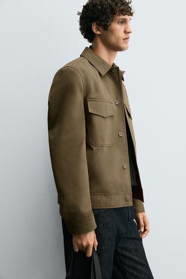VESTE TECHNIQUE MÉLANGE DE COTON - Vert huile de Zara - Image 5