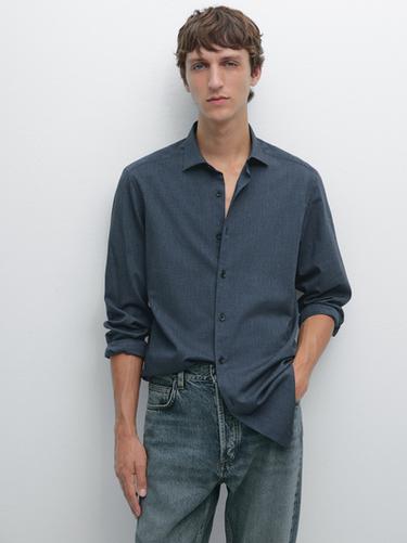 Zara Slim fit twill melange shirt - Mid-blue