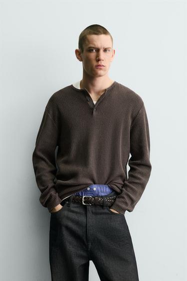 ÁO LEN DỆT KIM CỔ TRÒN XẺ - Màu nâu từ Zara