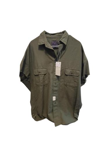 ZARA MAN OVERSIZED CUTOFF SLEEVE SHIRT IN MILITARY GREEN