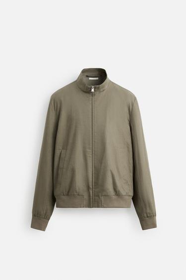 100% LINEN BOMBER JACKET - Light khaki by Zara - Image 6