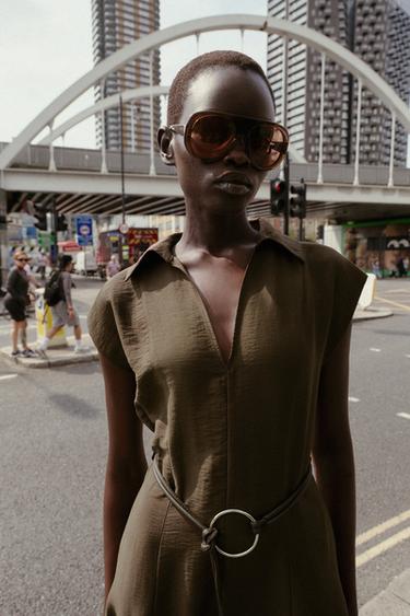 BELTED MIDI DRESS - Brown by Zara - Image 1