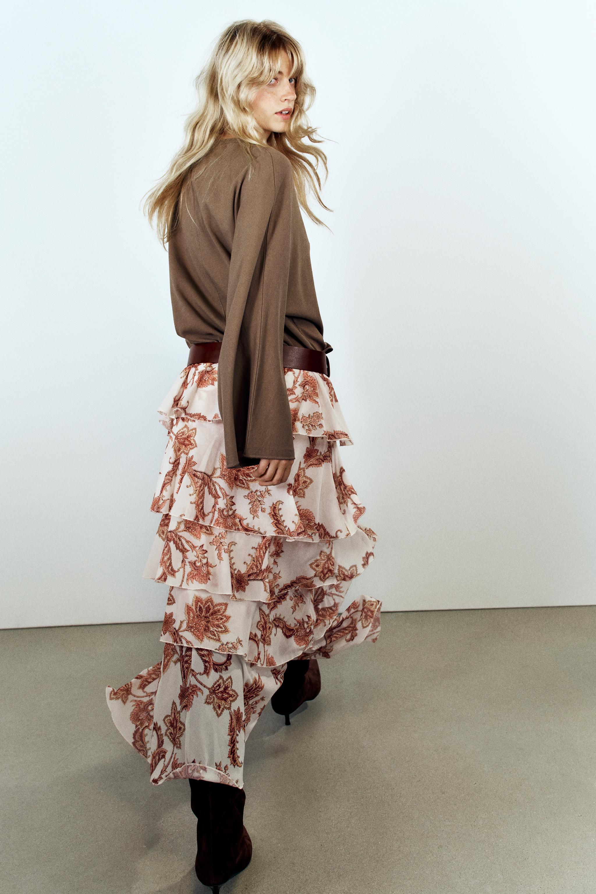 Zara VOLANLI DESENLİ ETEK görsel 6