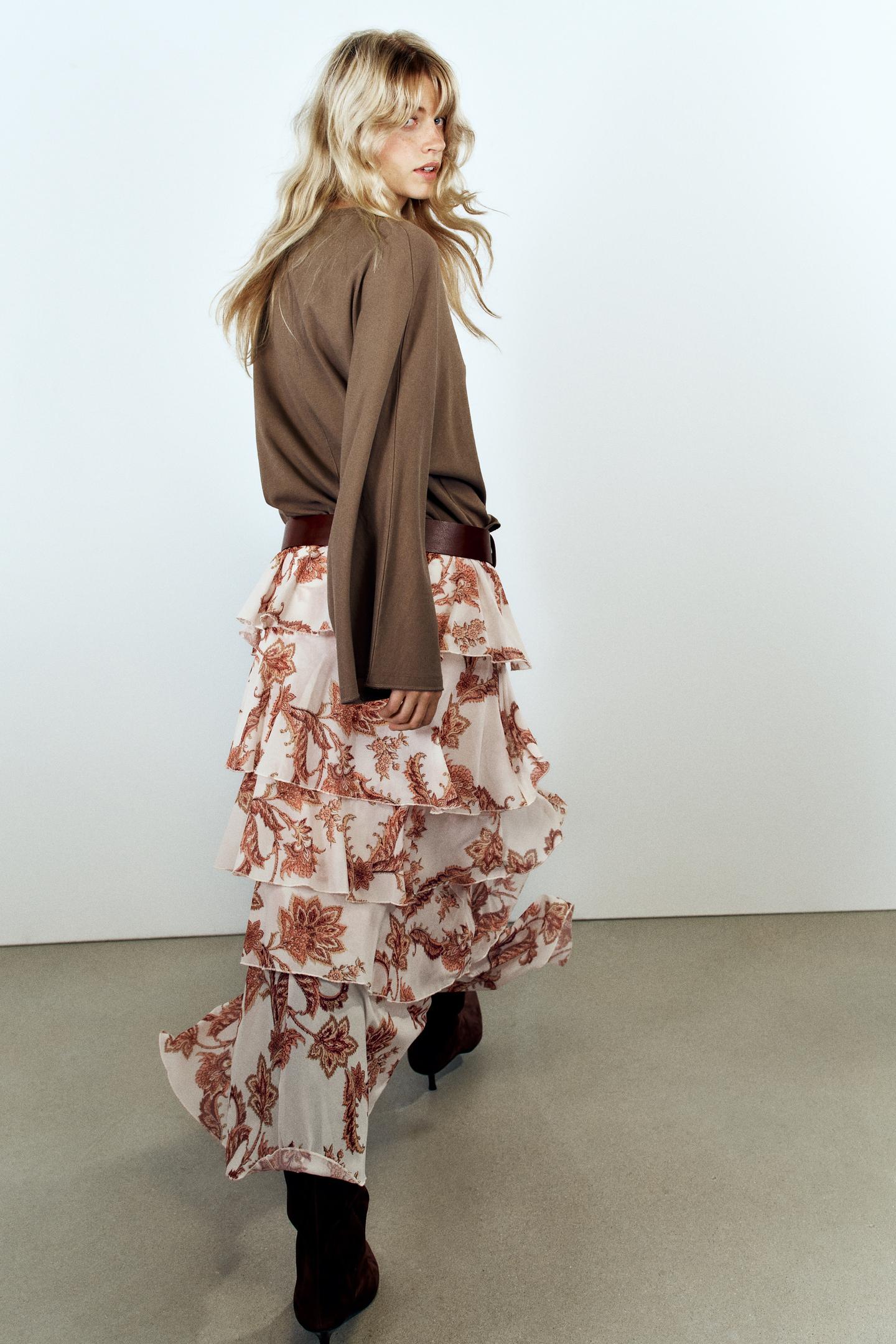 Юбка Zara Printed Ruffle, цвет: Tans — фото 6