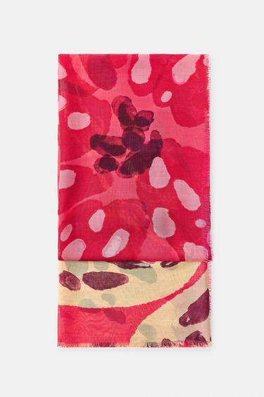 Zara HIBISCUS PRINT MODAL SILK SCARF - Fuchsia