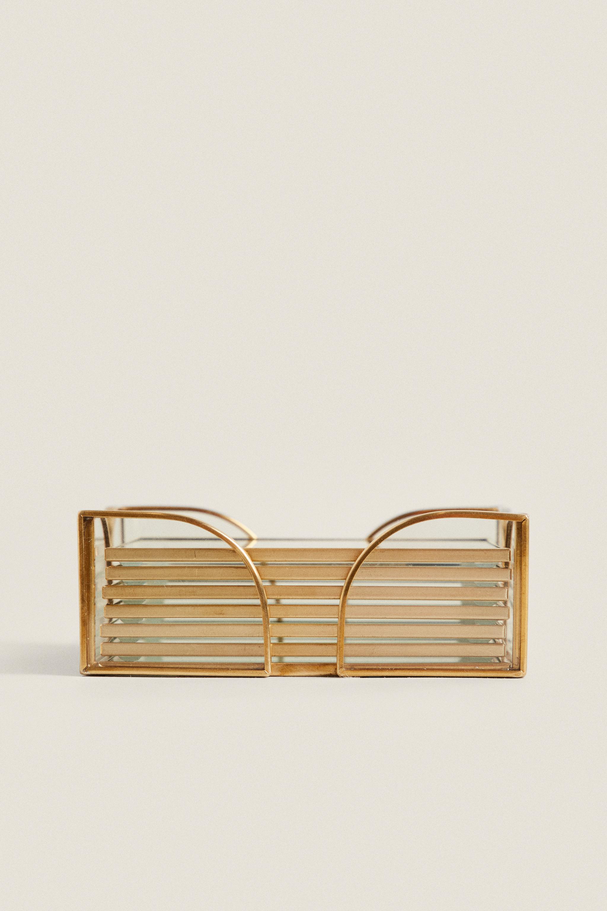 METAL AND GLASS COASTERS (SET OF 6) - Gold | ZARA United States
