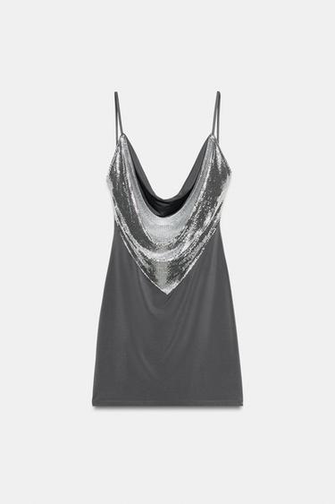 Zara COMBINATION MESH DRESS - Dark charcoal gray - Image 0