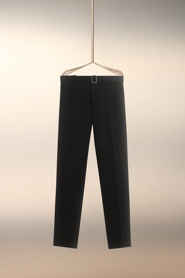 Zara LIMITED EDITION STRAIGHT FIT BELTED PANTS - Navy blue