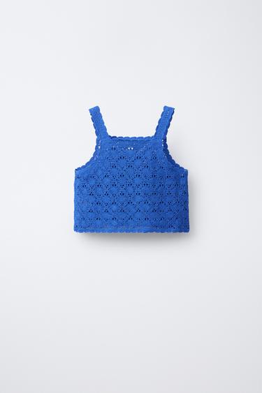 TOP COURT EN MAILLE CROCHET - Bleu roi de Zara - Image 1