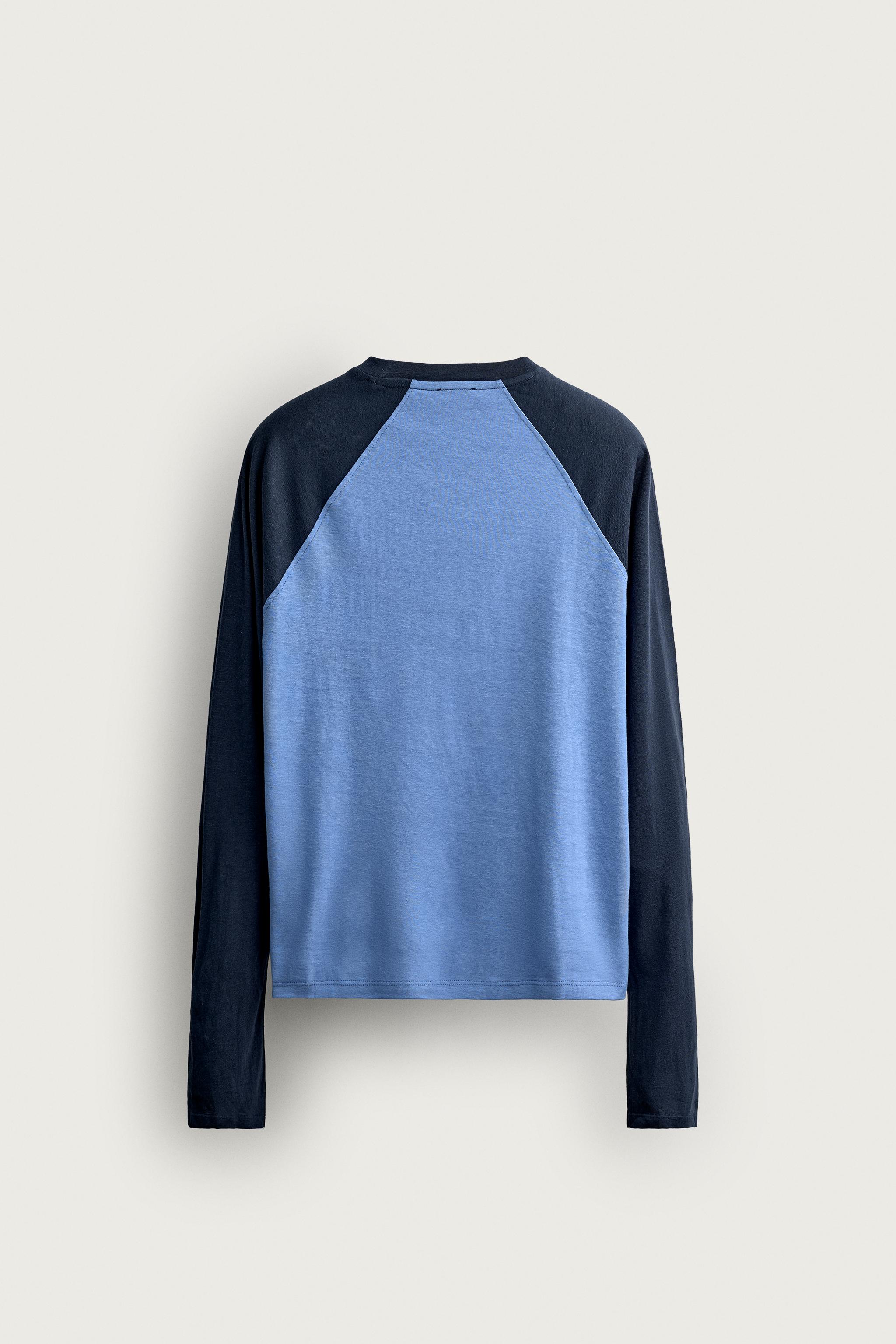 Мужские футболки Zara COTTON-LINEN LONG SLEEVE RAGLAN T-SHIRT — фото 7