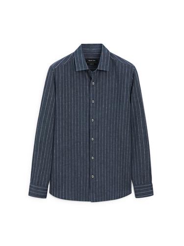 100% linen striped shirt - Bleu délavé de Zara