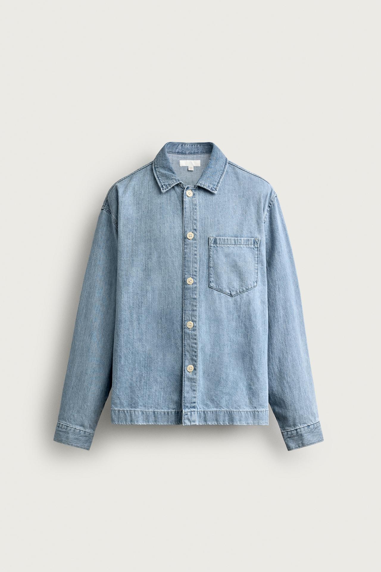 BOXY FIT DENIM SHIRT — Mid-blue