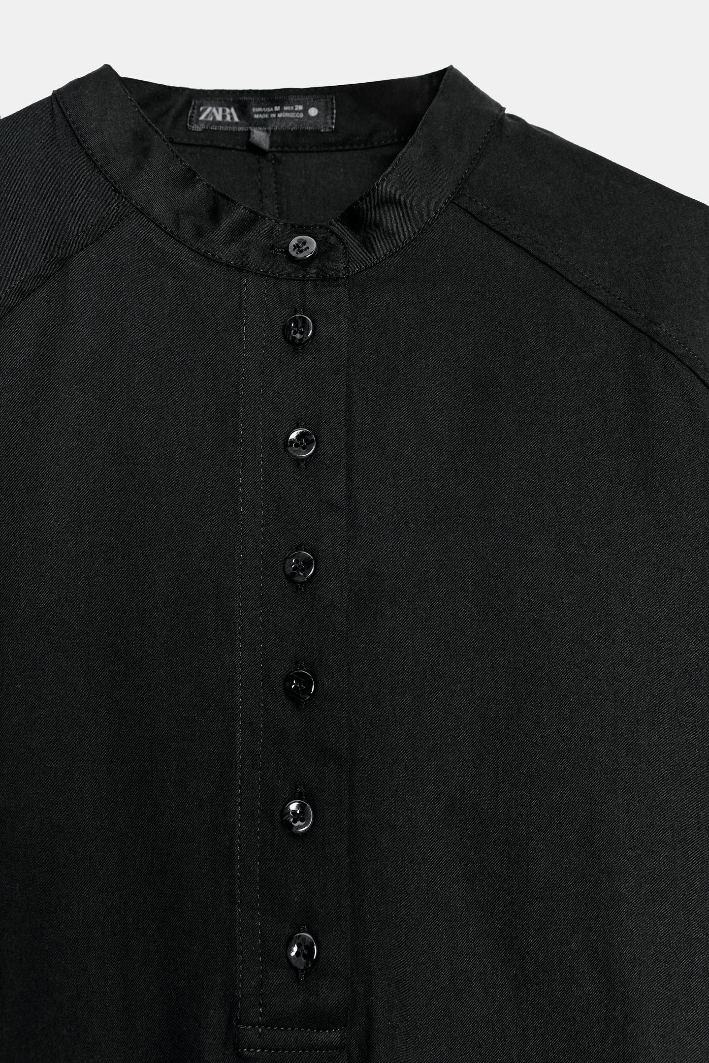 Женская рубашка Zara ZW Collection Puff Sleeve, цвет: Чёрный — фото 10