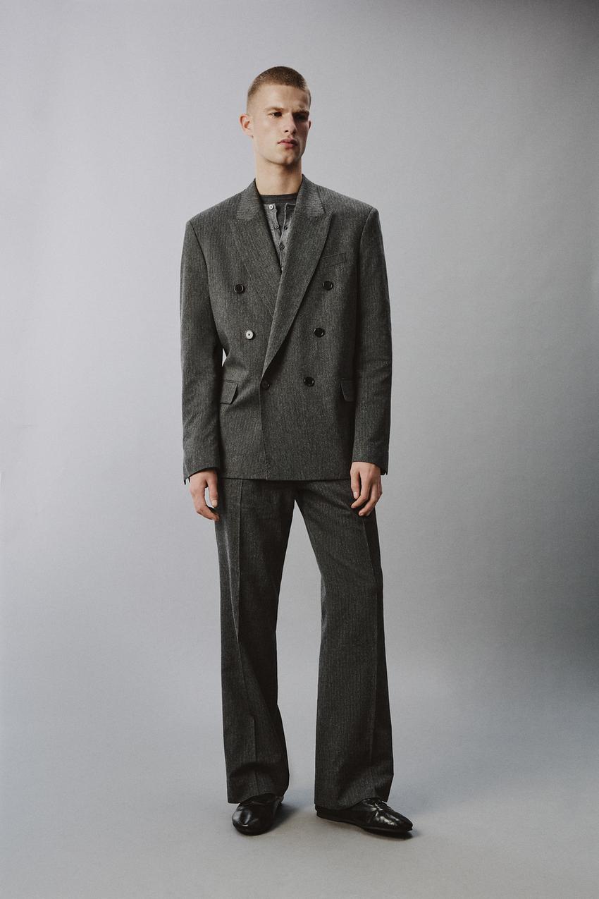 RELAXED FIT DOUBLE-BREASTED PINSTRIPE SUIT BLAZER - Gray | ZARA United  States