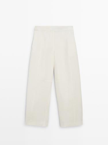 Zara Linen barrel fit pants - Oyster-white