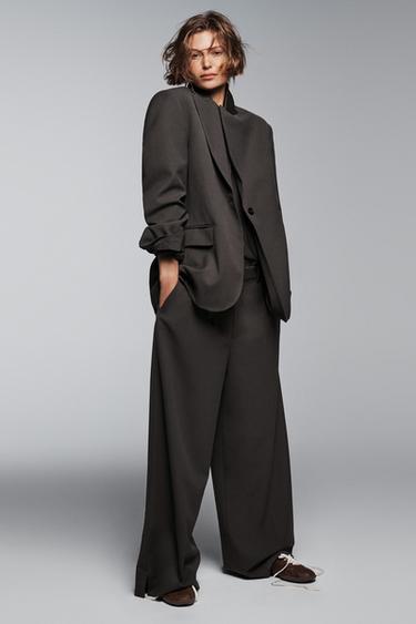 Zara ZW COLLECTION WIDE LEG PANTS - Dark gray