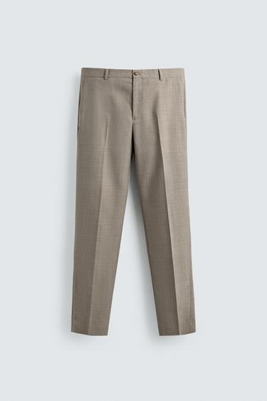 COMFORT WOOL BLEND SUIT TROUSERS - Grey / Beige by Zara