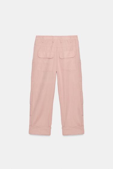 PANTALON CARGO AVEC LIN ZW COLLECTION - Rose clair de Zara - Image 5