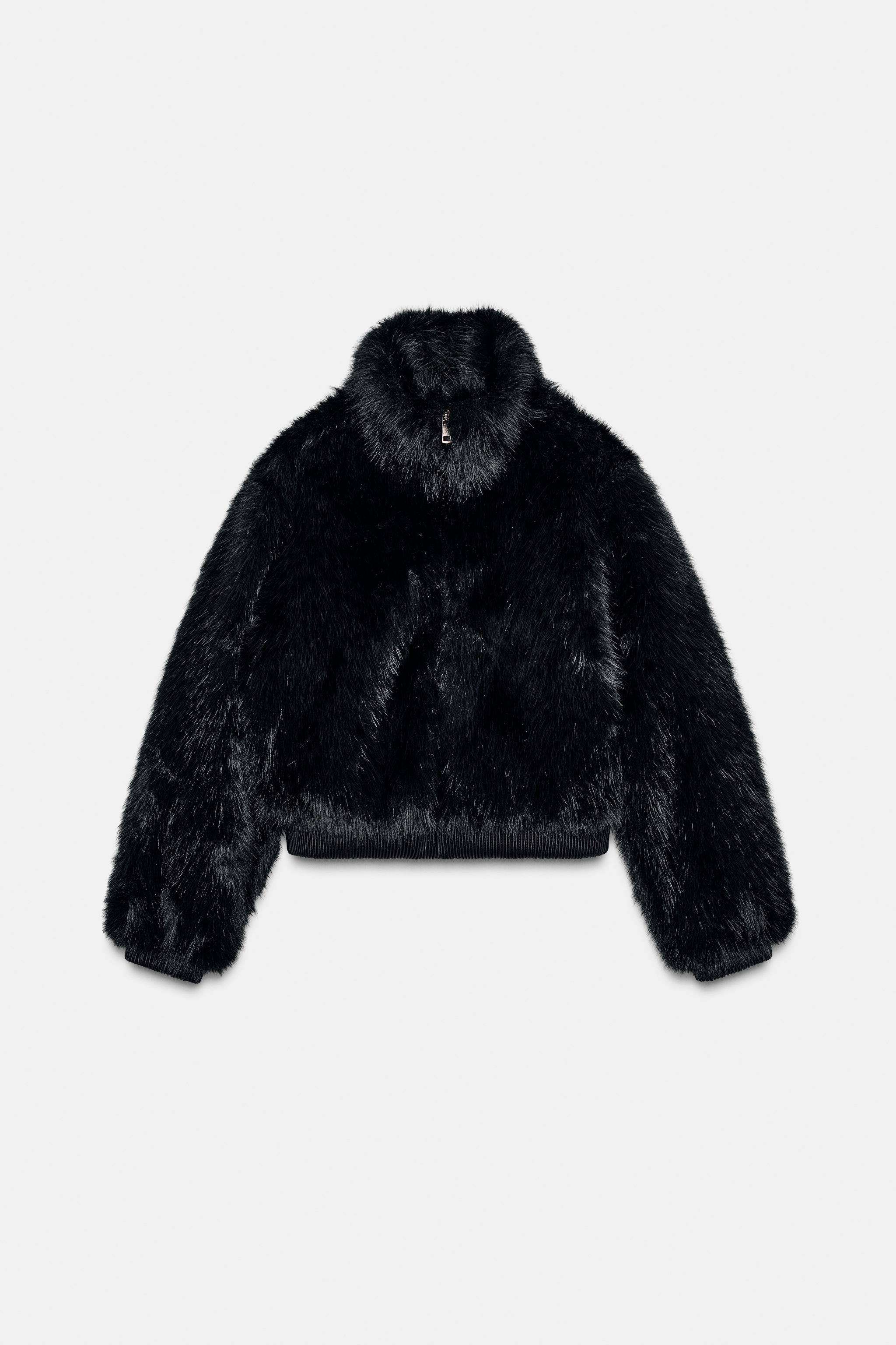 FAUX FUR HIGH COLLAR BOMBER JACKET