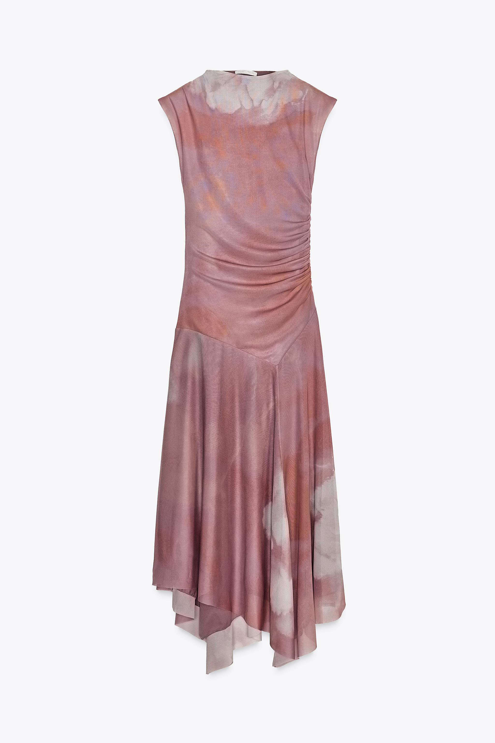 【ZARA】ギャザー チュール ワンピース ブラウン | 5039/311/700 ZARA】ギャザー チュール ワンピース ブラウン | 5039/311/700