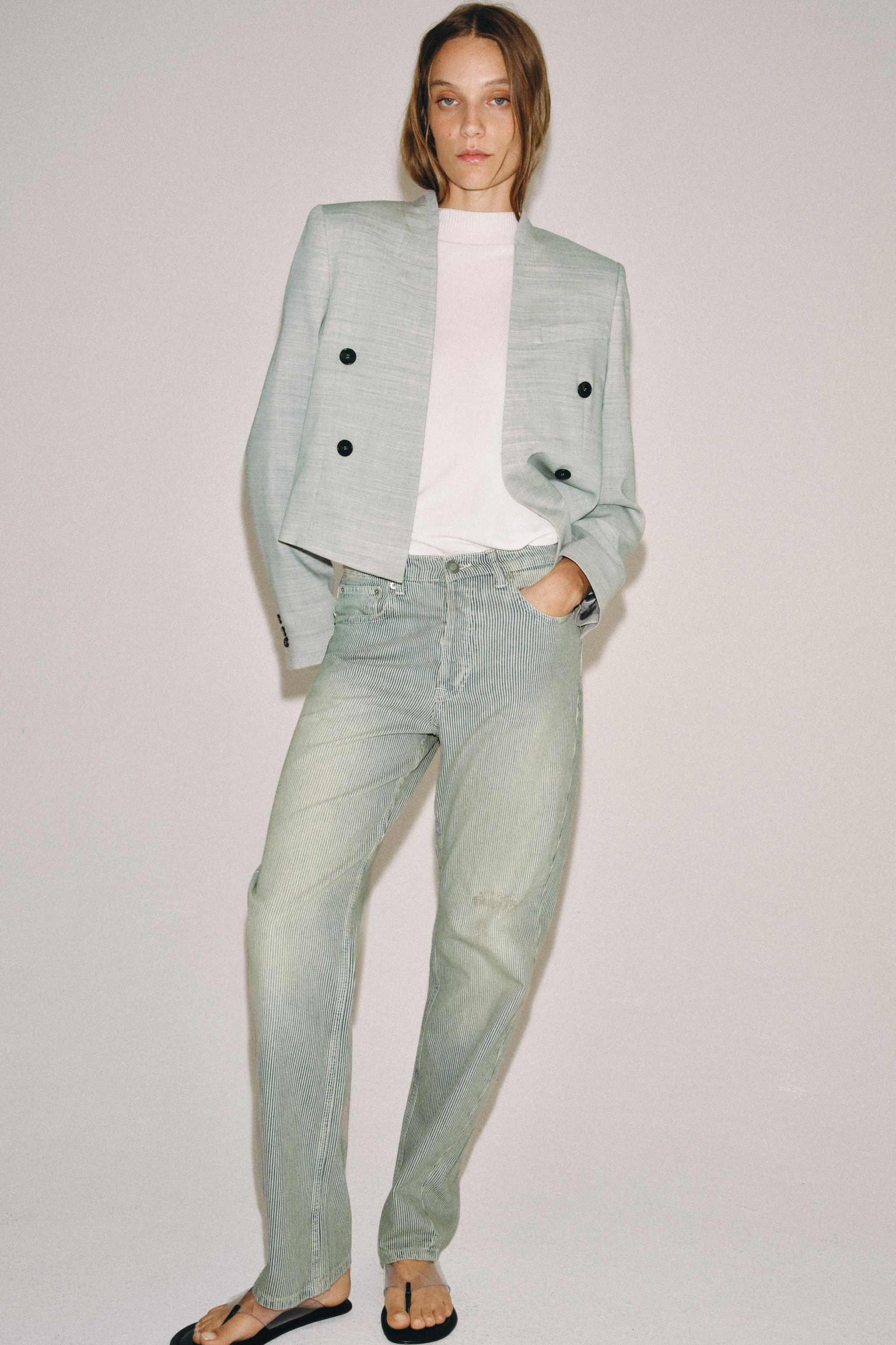 ZW COLLECTION LOW-RISE STRIPED STRAIGHT LEG JEANS