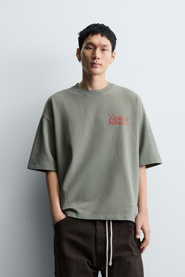 WASHED PRINTED SLOGAN SWEATSHIRT - washed green by Zara