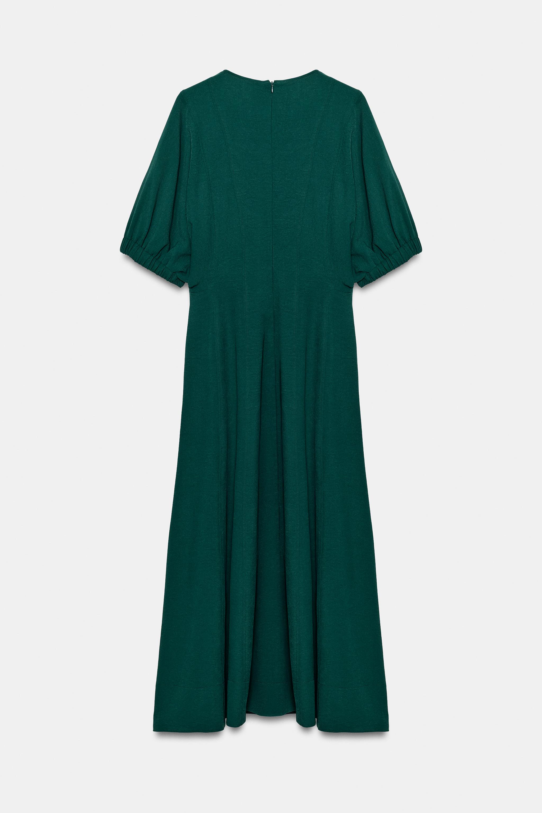 dark green zara dress V-NECK MIDI - Girls Party Wear