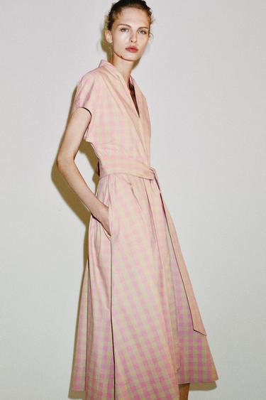 Zara CHECK POPLIN DRESS ZW COLLECTION - Pink