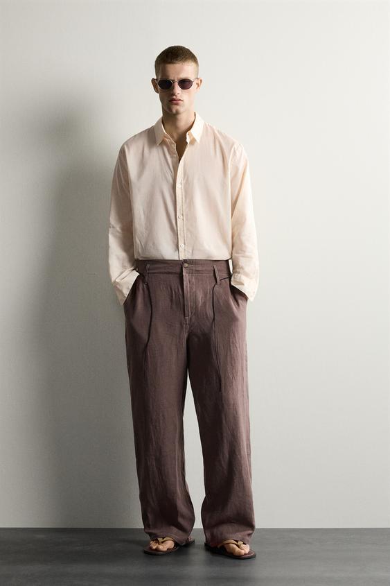 100% LINEN RELAXED FIT TROUSERS - Brown by Zara - Image 0