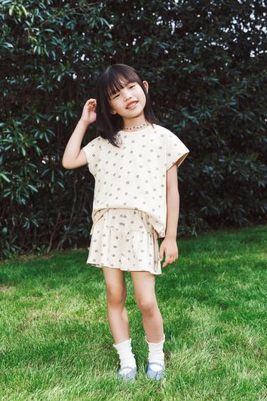 Zara 印花絨布短褲 - 淡藍色