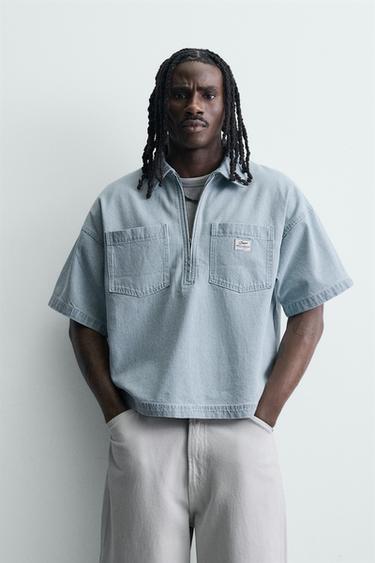 ПОЛО ОВЕРСАЙЗ В ПОЛОСКУ С ЭФФЕКТОМ ПОТЕРТОСТИ — ГОЛУБОЙ от Zara